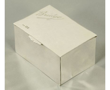 A late Victorian silver playing card case, Grey &amp; Co., London 1900, of rectangular form, the lid engraved "Bridge", with 
