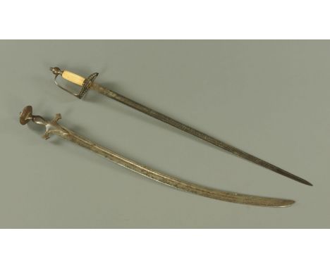 A 19th century spadroon, having a single fullered blade, the ricasso engraved with a palm tree trunk with traces of gilding, 