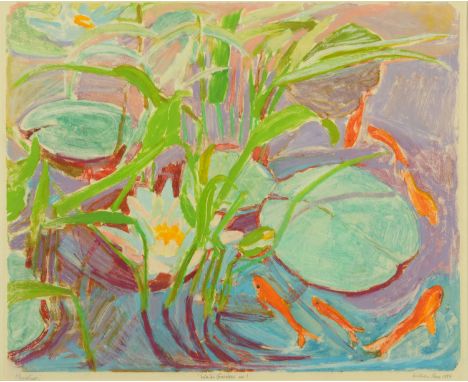 Gillian Wos, "Water Garden No. 1", signed and dated 1984, mono print. 32 cm x 51 cm.  ARR