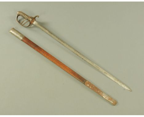 An 1821 pattern Royal Artillery officers sword, with etched part fullered blade, the ricasso etched for SJ Pillin manufacture
