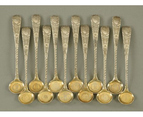 A set of 12 American sterling silver spoons by M W Galt & Bros. Co., Washington DC, 19th century, each bowl with silver gilt 