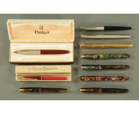 A group of vintage fountain pens, including Parker and Conway Stewart (see illustration).