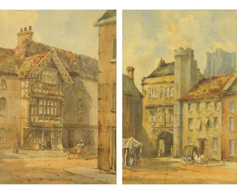 Late 19th century English School, "Old House, Stratford Upon Avon" and "Pennyless Gate, Wells", watercolours, indistinctly in