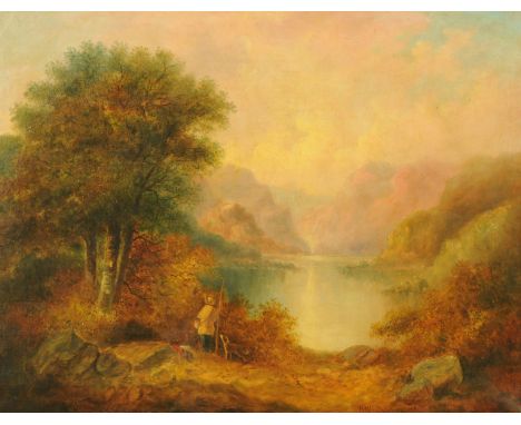 Horatio McCulloch R.S.A. (1805-1867), "Highland Scene" with fishermen, oil on canvas, signed and dated 1850. 51 cm x 64 cm. C
