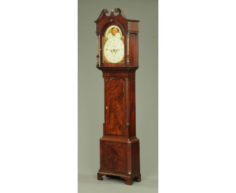 An early 19th century mahogany longcase clock by Simpson of Cockermouth, two-train with moon phase, the case with swans neck 