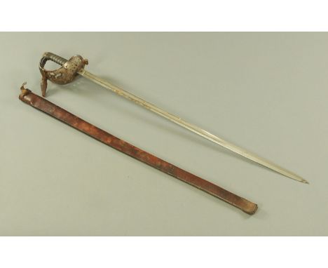 An Edward VII 1821 pattern heavy cavalry officers sword, with three quarter fullered and etched blade with ER monogram, the b