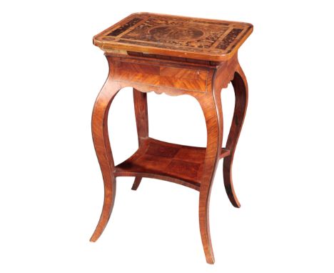 A CONTINENTAL MARQUETRY OCCASIONAL TABLE19th century, the square top finely inlaid with a coronet over a royal cypher within 