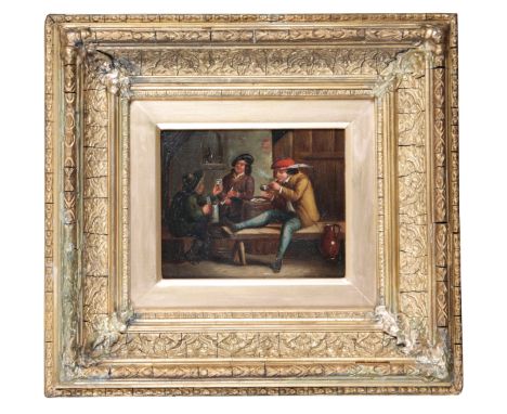 MANNER OF DAVID TENIERS THE YOUNGER (c.1610-1690) A tavern interior scenewith three men smoking and drinking, unsigned, oil o