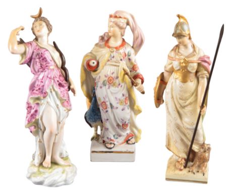 A KPM PORCELAIN FIGURE OF ATHENA marked to the underside, the figure holding a spear and shield, 17.5cm high; together with a