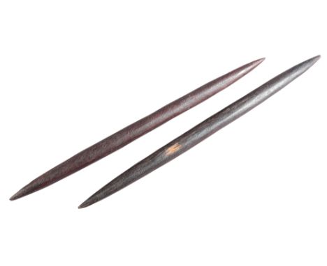 A PAIR OF CHIP CARVED MULGA WOOD ABORIGINAL CLAPSTICKSprobably mid 19th century, central/western Australia, 45cm long (2)