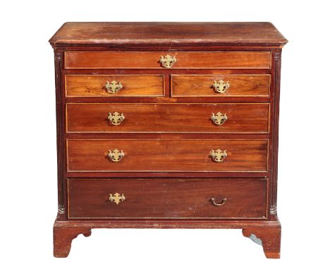 A GEORGE III MAHOGANY CHEST OF DRAWERS the moulded rectangular top over a fitted slide, two short and three long graduated dr