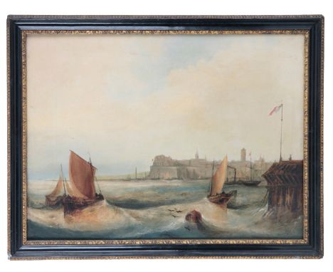 DUTCH SCHOOL, 19TH CENTURY Stormy harbour viewwith ships under sail to the foreground, indistinctly signed lower right 'E. M.