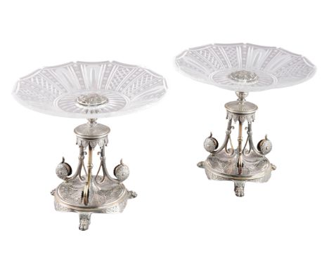 A PAIR OF SILVER-PLATED 'GRAECO-POMPEIAN' TAZZAS19th century, by Elkington & Co., after the 1962 design by Auguste Adolphe Wi