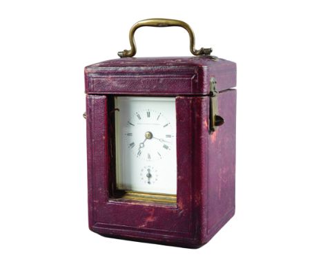 A FINE ENGLISH CARRIAGE CLOCK BY JAMES AND WALTER MARSHALL 19th century, striking on a bell, the enamel dial with Roman numer