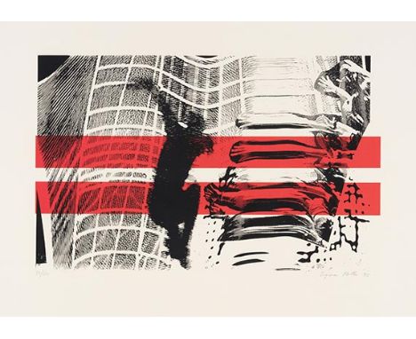 Sigmar Polke    Der zweite Fall. Orig.-Farbserigraphie in Schwarz und Rot. Signiert, datiert und numeriert. 1995. Auf Schoell