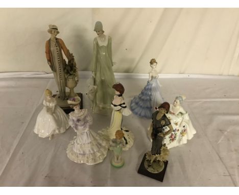 A quantity of figurines to inc Royal Doulton, Royal Worcester and Coalport to inc Royal Doulton Reflections, Strolling etc