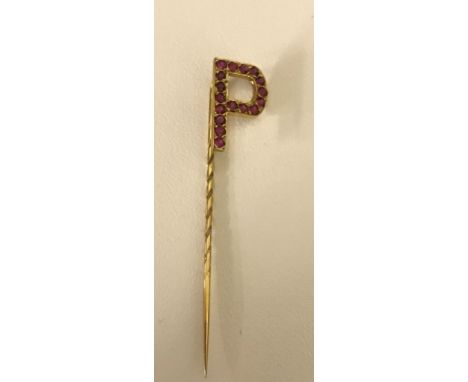 A gentleman's ruby set stick pin "Letter P"