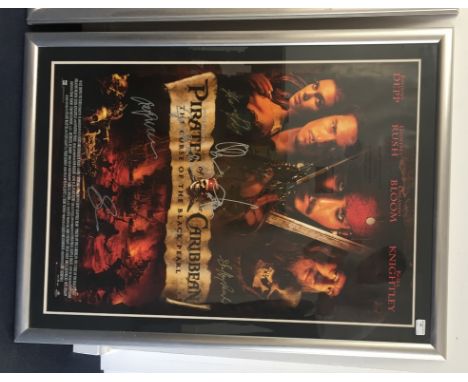 A 'Pirates of the Caribbean' film poster, hand-signed by cast members (Certificate of Authenticity verso), approx. 95 x 65 cm