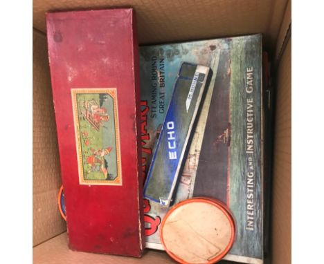 A box of vintage toys, puzzles etc