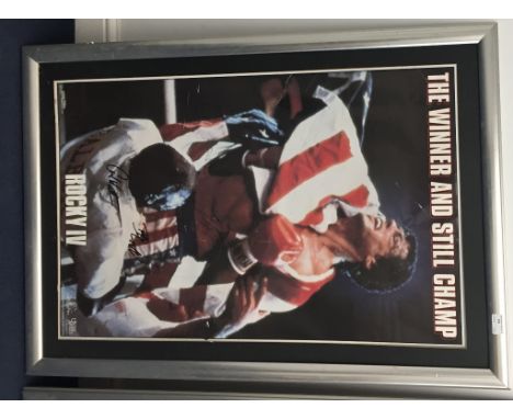 A Rocky IV film poster, hand-signed (A/F)