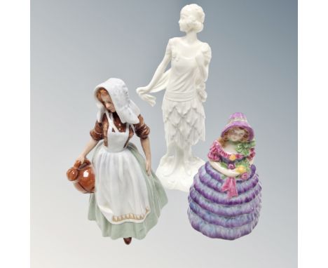 A Royal Worcester 1920's vogue collection Beea 1922 together with Royal Doulton figure The Milk Maid HN 2057 and W H Goss fig
