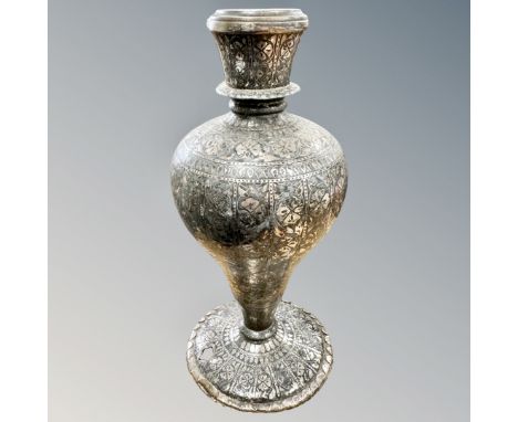 A 19th century Indian bidri ware candlestick, height 25.5cm (a/f)