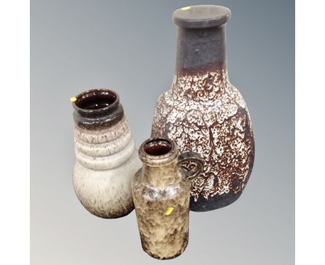 A 1970's West German pottery lamp base together with two vases (3)