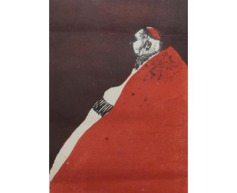"Portrait of a Cardinal", screen print, 11/15, signed and dated, framed, 37 X 26 cm