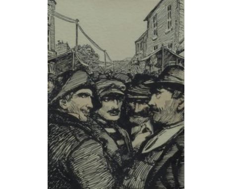 "Farnmers at the Market", hand coloured print, 21.5cm X 15cm