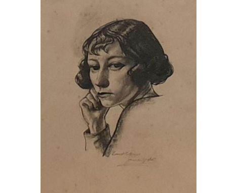 "Portrait of a Girl", charcoal on paper, signed and dated January 1935, 30 X 25 cm