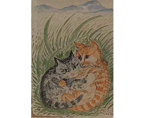 "Sketch of Two KIttens for Sally", pen and watercolour on paper, signed and dated, framed, 33 X 24 cm. Sketch verso