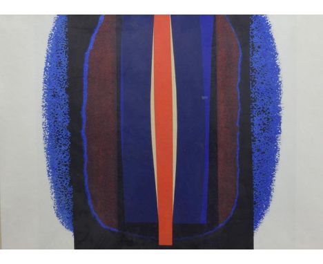 "Abstract Red and Blue", screen print, signed, 51 X 64 cm