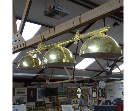 A modern hanging 3-section light fitting, possibly for a snooker table, each shade diameter 32cm 