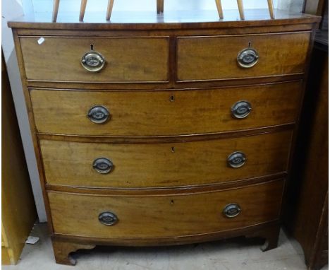 A Regency mahogany bow-front chest of 2 short and 3 long drawers, on bracket feet, W105cm, H100cm 