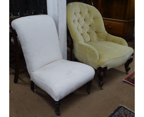 A Victorian button-back upholstered iron-framed armchair, and an Edwardian nursing chair (2) 