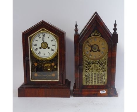 A lancet-top clock with 2-train movement, 39.5cm, and another mantel clock 