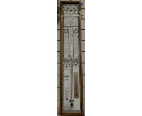 A reproduction Fitzroy barometer in inlaid mahogany frame, height 93cm 