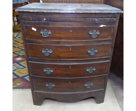 A mahogany bow-front chest, with brushing slide and 4 drawers under, on bracket feet, W60cm, H74cm 