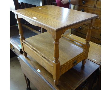A Jaycee light oak lamp table with single drawer, W61cm, H53cm 