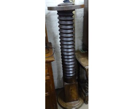 A large French beech and elm spiral turned pedestal, W40cm, H140cm 