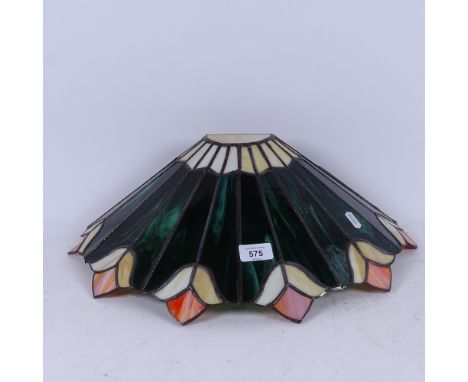 A Tiffany style coloured glass leadlight hanging light fitting, diameter 53cm, with matching fan-shaped wall light fitting 