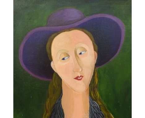 Maddison, oil on board, modernist portrait, framed, overall frame dimensions 82cm x 61cm 