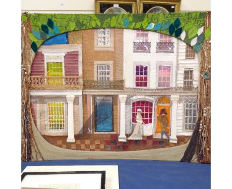 Janet Rowlins, a mixed media tapestry collage frieze, depicting an historic scene on The Pantiles at Tunbridge Wells, commiss