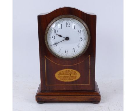 An Edwardian inlaid mahogany mantel clock, height 22cm 