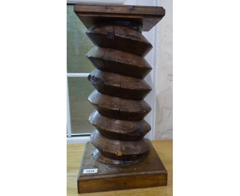 A French elm spiral turned pedestal, W24cm, H48cm 