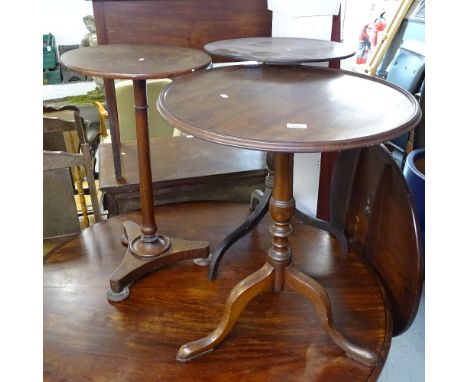 A 19th century mahogany tripod table, another on pirouette base, and a 19th century mahogany lamp table (3) 