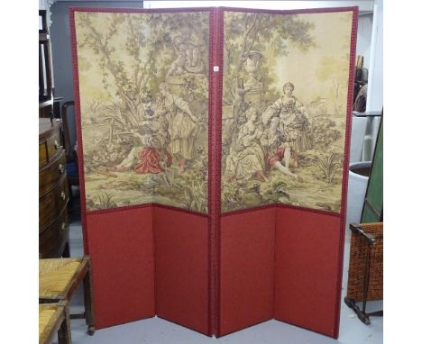 A Belgian tapestry panelled 4-fold draught screen 