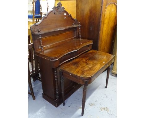 A Regency mahogany chiffoniere with raised panelled back, cupboards under, and a 19th century fold over card table (A/F) 