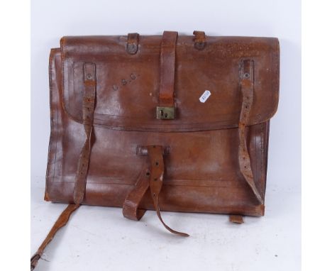 An Egyptian Army leather case, with sectioned and pocket fitted interior, 43cm across 