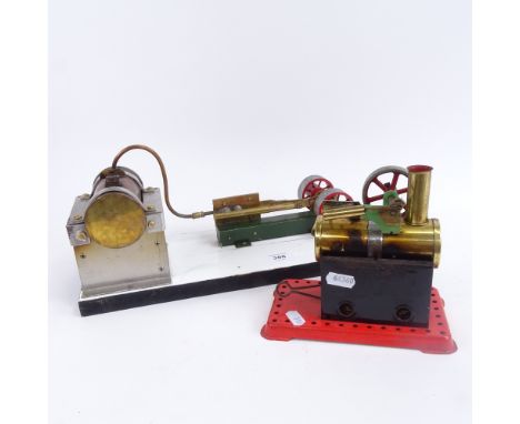A scratch-built brass-mounted live steam-powered stationary engine, length 33cm, and a Mamod live steam-powered stationary en